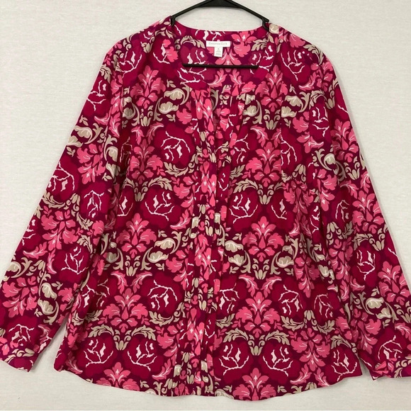 Charter Club Red Pink Long Sleeve Office Career Button Down XL - Picture 1 of 9